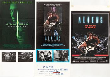 Three 1986 film posters, 'Ailens', 'Aliens- the return' Sweden and 'Aliens - The return' Belgien.