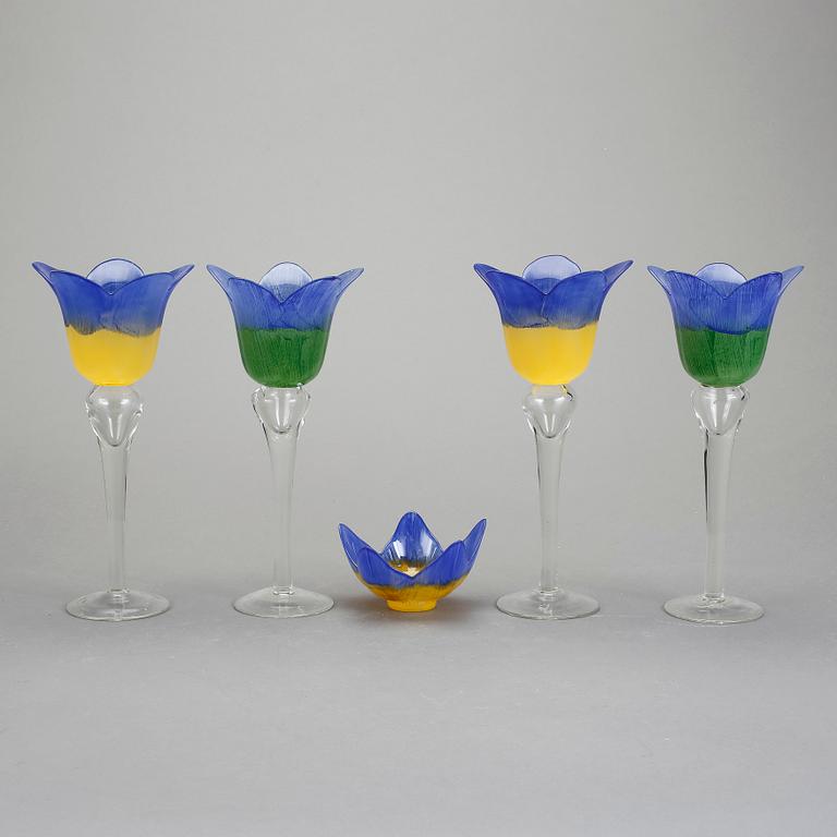 POKALGLAS, 4 st, glas  samt LJUSSTAKE, glas, 2000-tal.