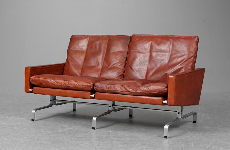 A Poul Kjaerholm " PK-31-2" brown leather sofa, E Kold Christensen, Denmark 1960's, maker's  mark in the steel.