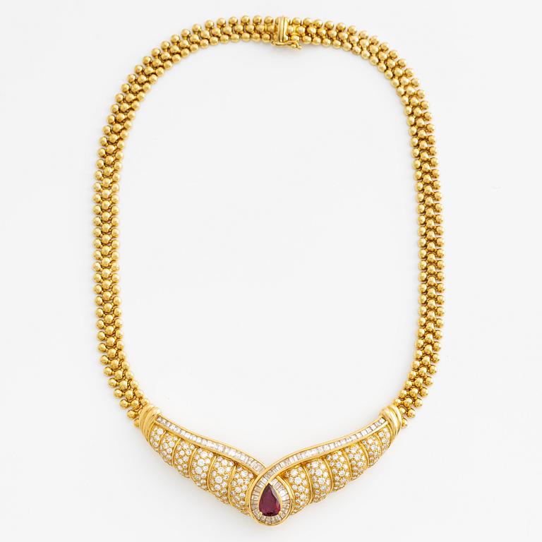 Necklace 18K gold with a drop-shaped faceted ruby 2.03 ct.