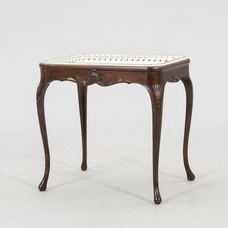 Rococo-style tea table signed and dated Rörstrand 1918 porcelain.