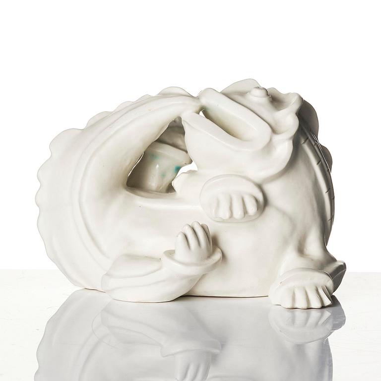 Wilhelm Kåge, a set of two stoneware sculptures of dragon puppies, Gustavsberg, 1940s.