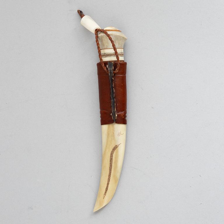 Jan Lindfors, a reindeer antler knife, signed JL.
