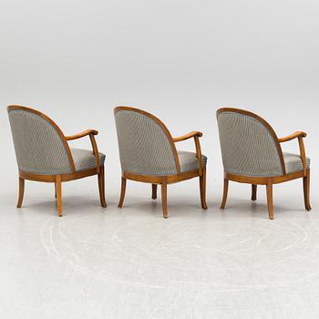 SOFA, TABLE AND FIVE CHAIRS, mid 20th century.