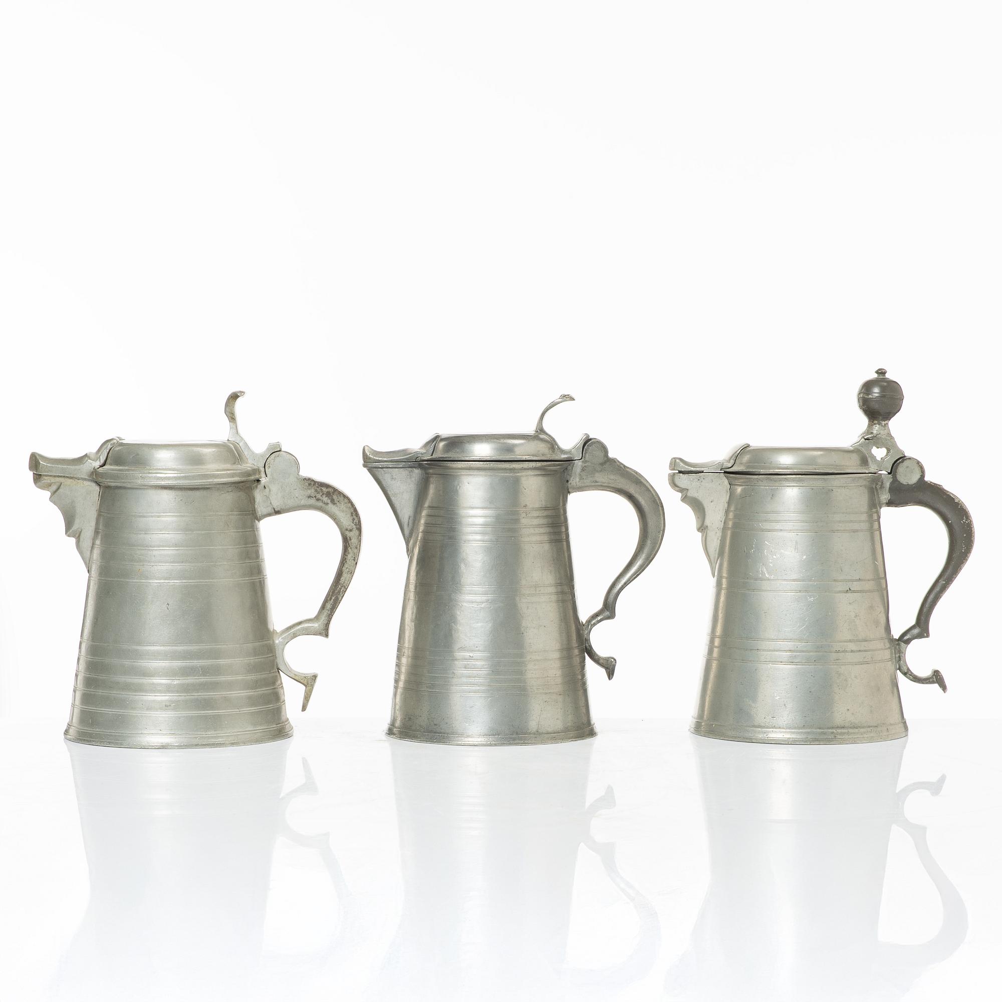 A set of three pewter tankars, Nyköping, Sweden, later part 18th century.