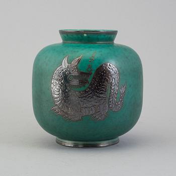 WILHELM KÅGE. Vas "Argenta", stengods, Gustavsberg.