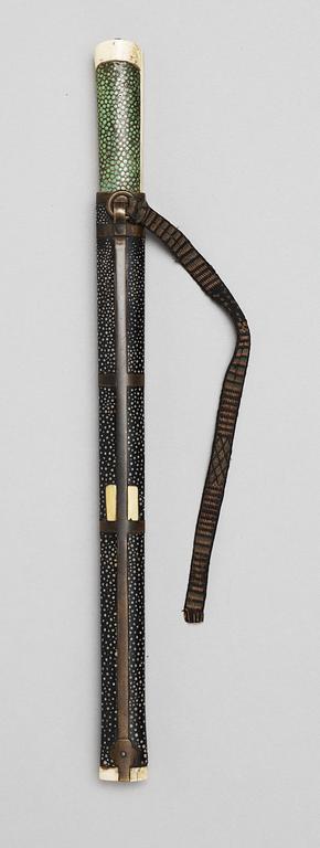 An ivory and shagreen chopstick holder, also with knife and fork, Qing dynasty (1644-1911).