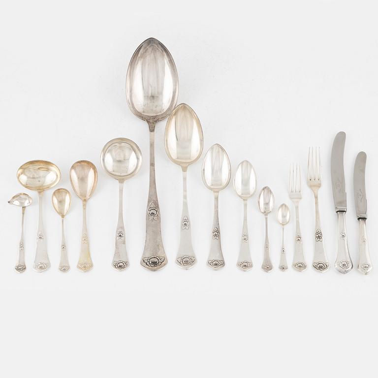 Bestickservis, 98 delar, silver, kontrollstämpel Christian F Heise, Köpenhamn omkring 1920.