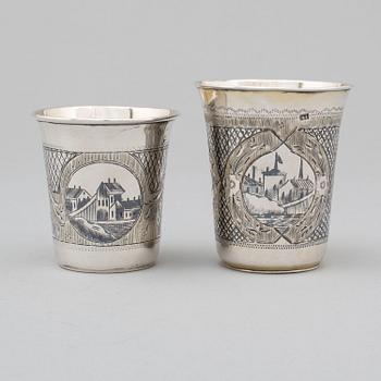 Two Russian 19th century silver and niello beakers, marked Moscow.