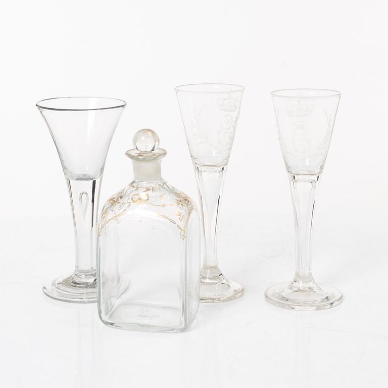 Six glass items, 18th-19th Century.