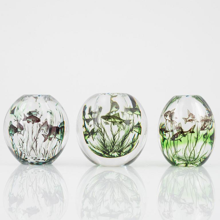 Edvard Hald, vaser, 3 st, Fiskgraal, Orrefors.