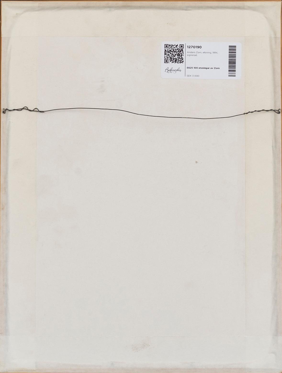 Anders Zorn, a signed etching from 1914.