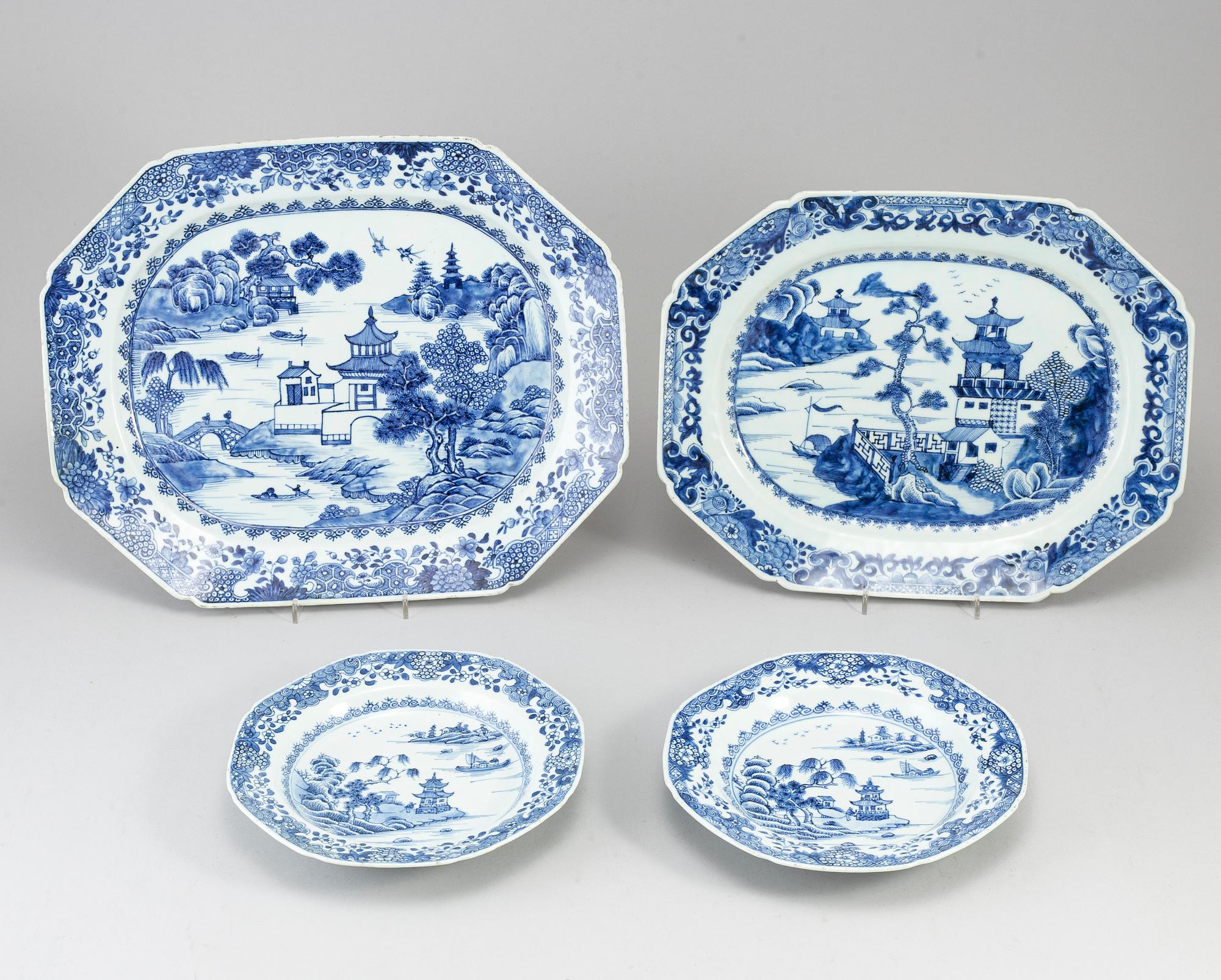 A group of blue and white dishes, Qing dynasty, QIanlong (1736-95).