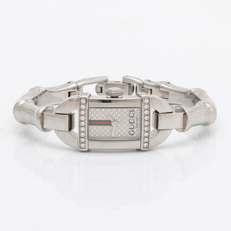Gucci wristwatch 6800L Bamboo, stainless steel with diamonds, approx 16 x 20 mm, quartz.