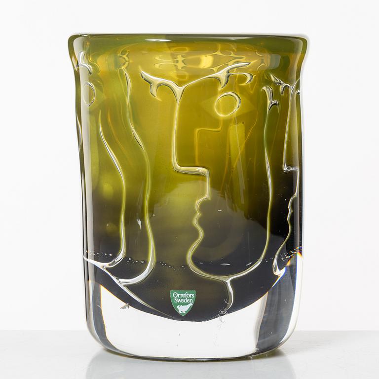 Ingeborg Lundin, Vase, glass, Ariel, "Faces", Orrefors, second half of the 20th century.