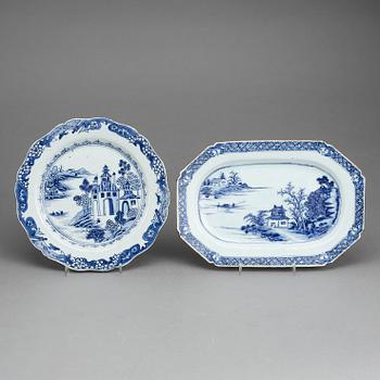 STEKFAT samt TALLRIK, porslin, Kina, Qianlong (1736-1795).