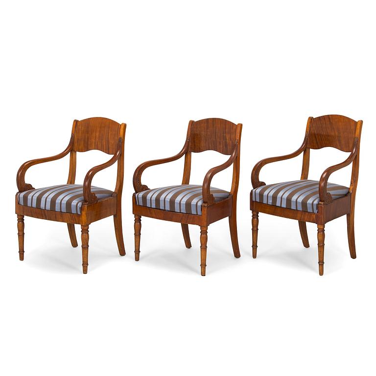 A set of three Biedermeier armchairs, probably St. Petersburg  1820s.