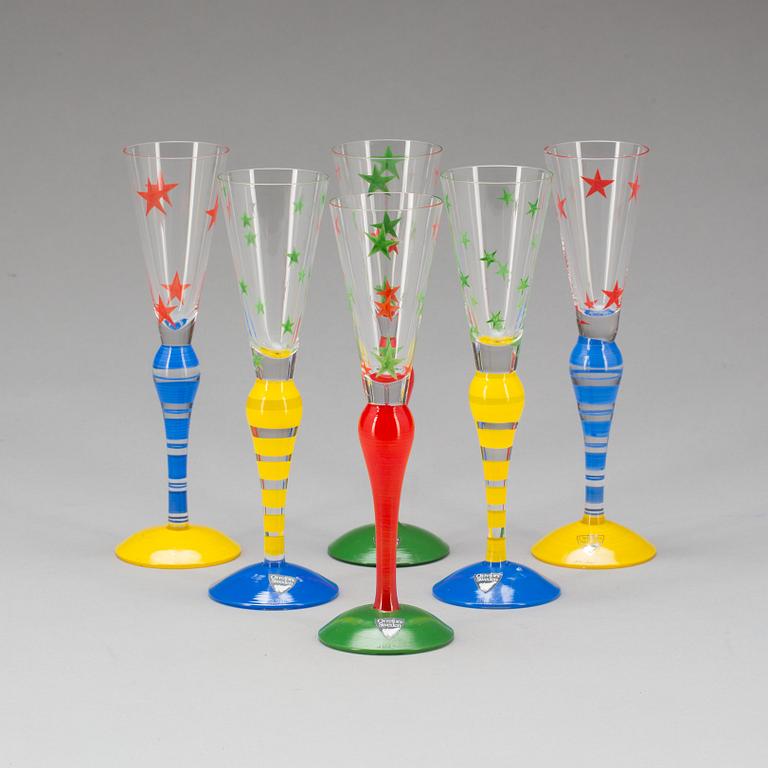 SNAPSGLAS, 6 st. Glas. "Clown", Anne Nilsson, Orrefors, signerade.