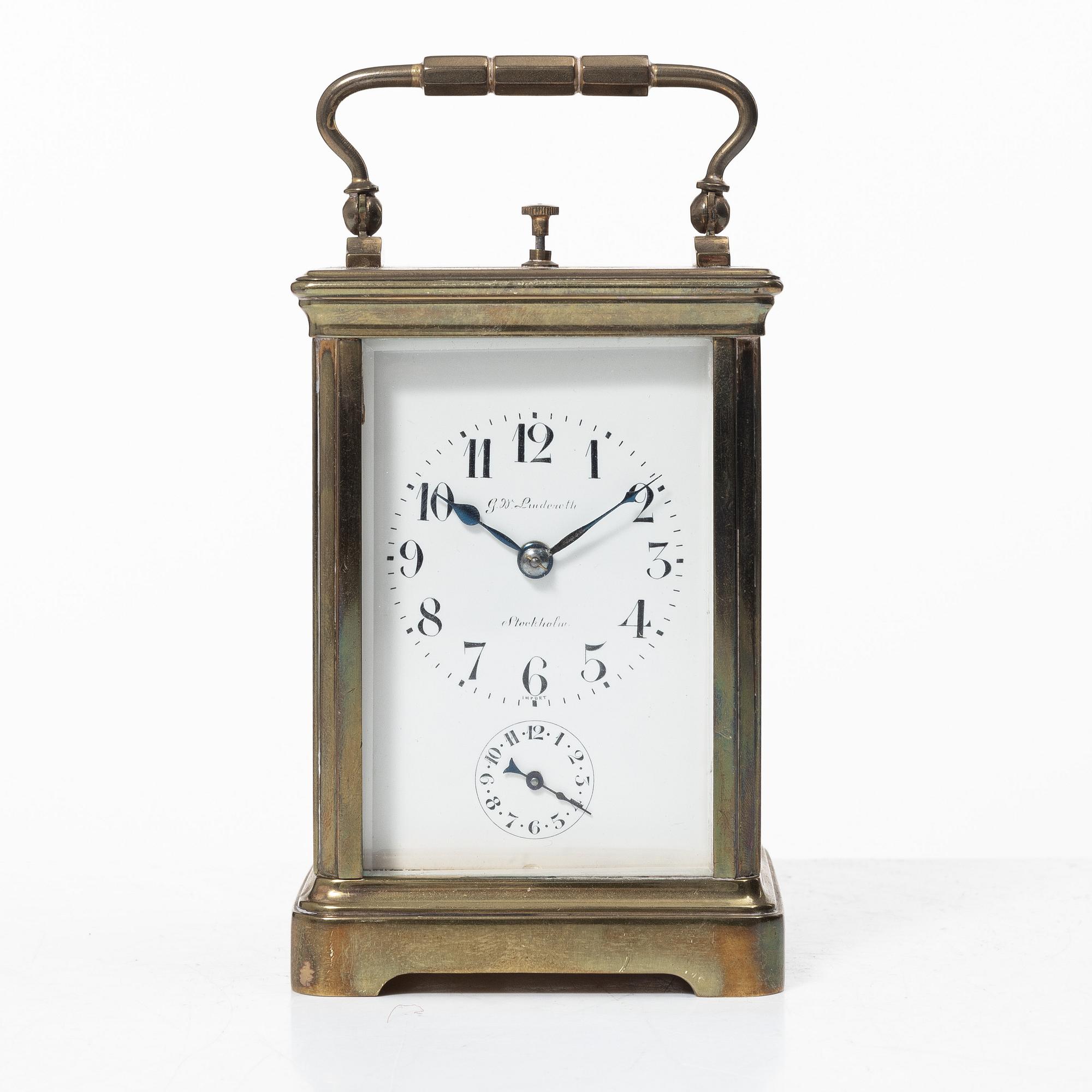A carriage clock, in case, Linderoth Stockholm, 20th century.