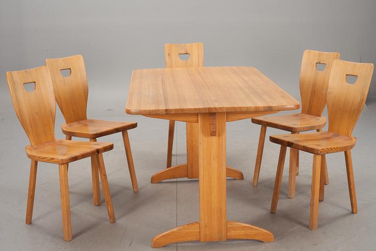 BORD och STOLAR, 5 st, "Sörgården", Carl Malmsten, modellen formgiven 1963.