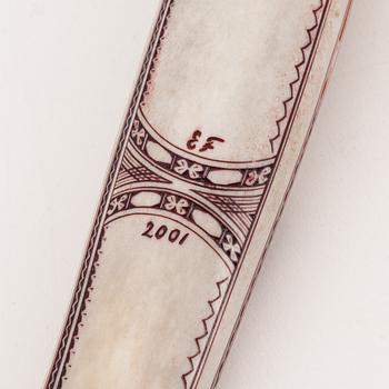 Reindeer horn knife by Erik Fankki, signed and dated 2001.