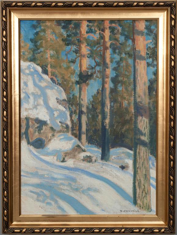 YRJÖ PENTTILÄ, olja på duk uppfodrad på skiva, sign.
