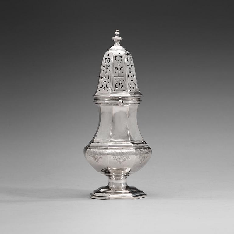 A Swedish 18th century silver sugar-caster, marks of Magnus Myrman, Norrköping (1706-1730).