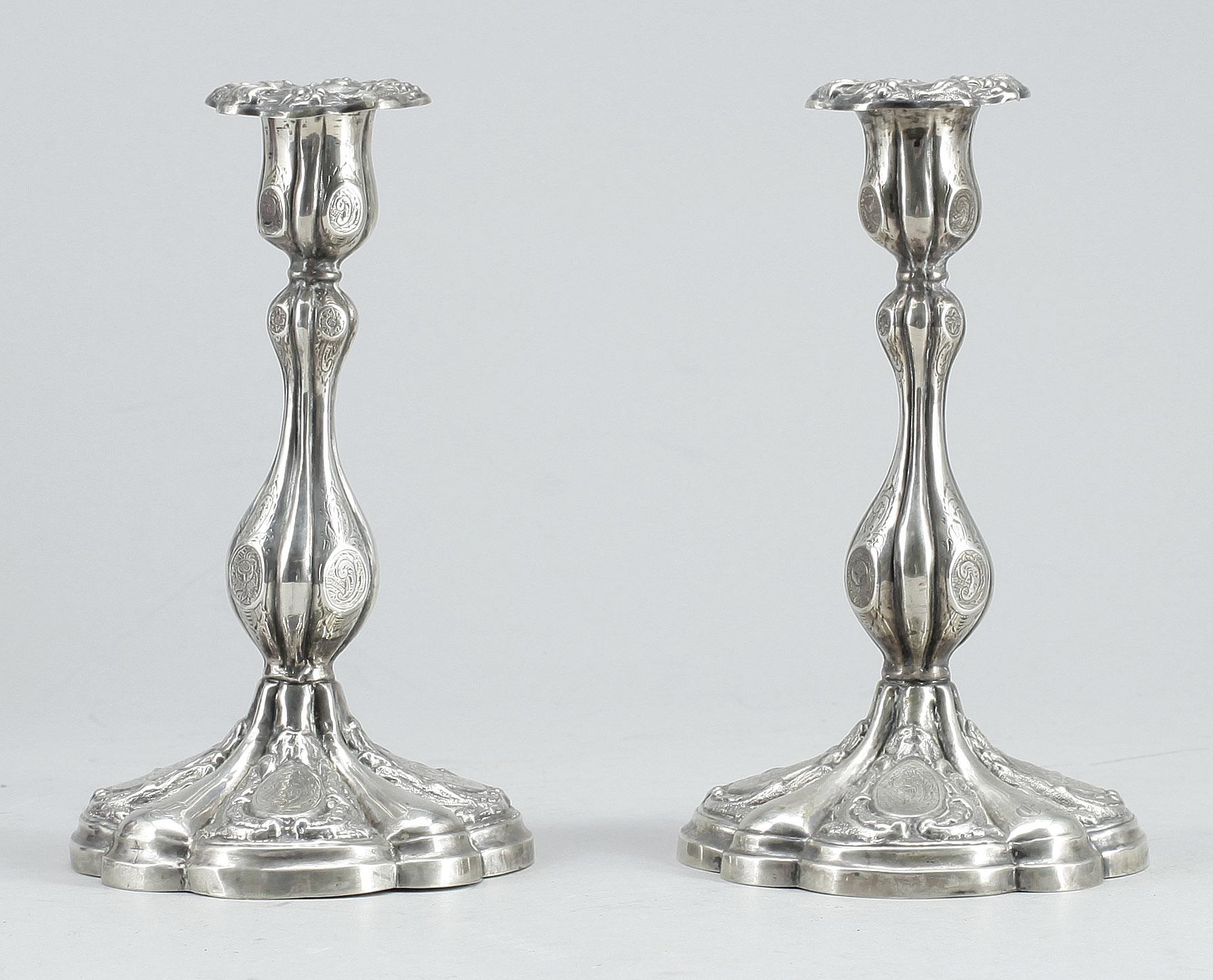 LJUSSTAKAR, ett par, silver, Carl Johan Kling, Gällivare, troligen 1857.