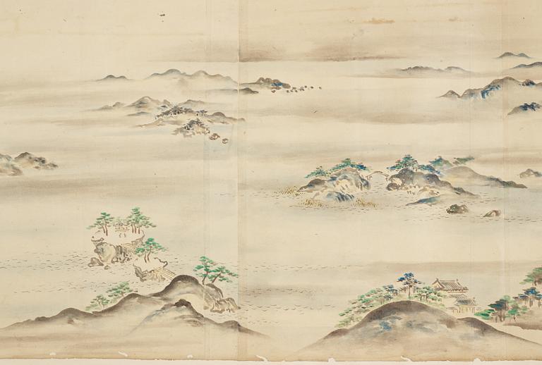 A Japanese Makimomo, ink and colour on paper, Meiji (1868-1912).