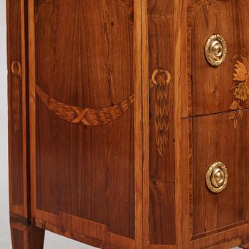 A Gustavian marquetry and gilt brass-mounted commode by G. Foltiern (master in Stockholm 1771-1804), dated 1782.