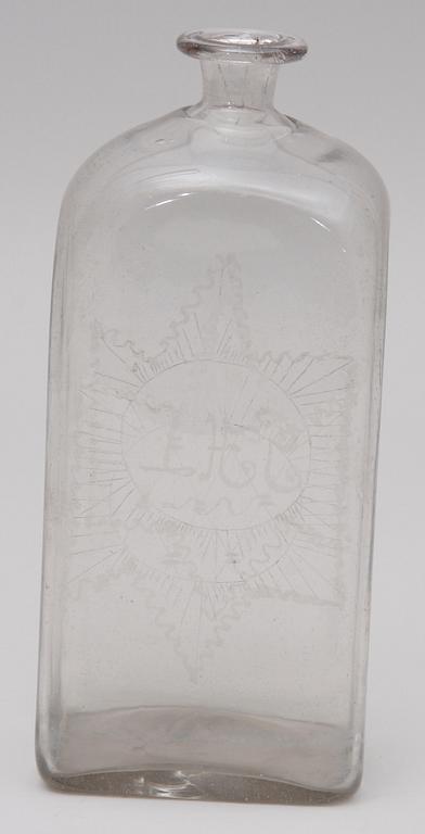 BRÄNNVINSFLASKA. Glas. 1800-tal.