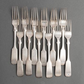A set of twelve silver dinner forks from Dorpat, mark of Christian Nagel, 1858/1863, and C. Jürgens, 1856/1857.