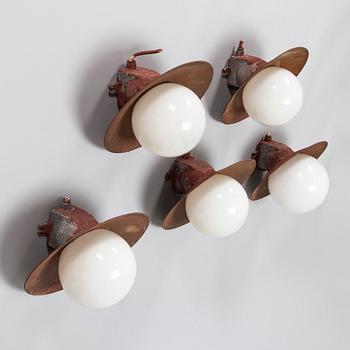 Paavo Tynell, five mid-20th century '2623' wall lights / outdoor lights for Idman.