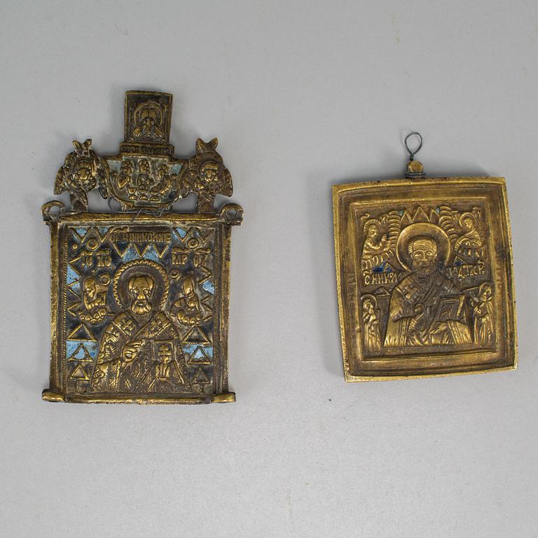 Four Russian brass icons, 19th century.