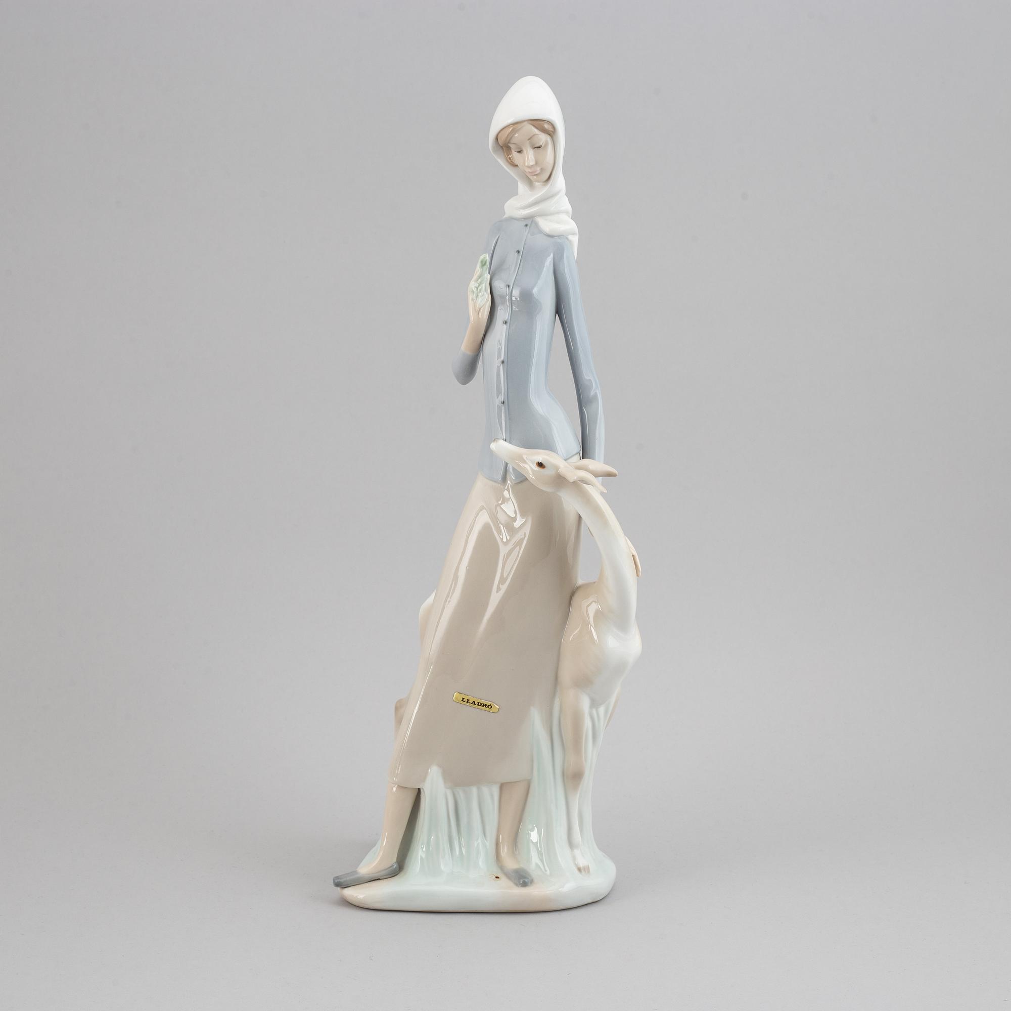 A Lladro porcelain figure of a lady with a dog, Spain, 20th Century.
