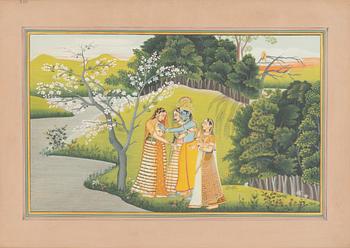 Unidentified artist, Company in a blooming garden, India, 20th century.