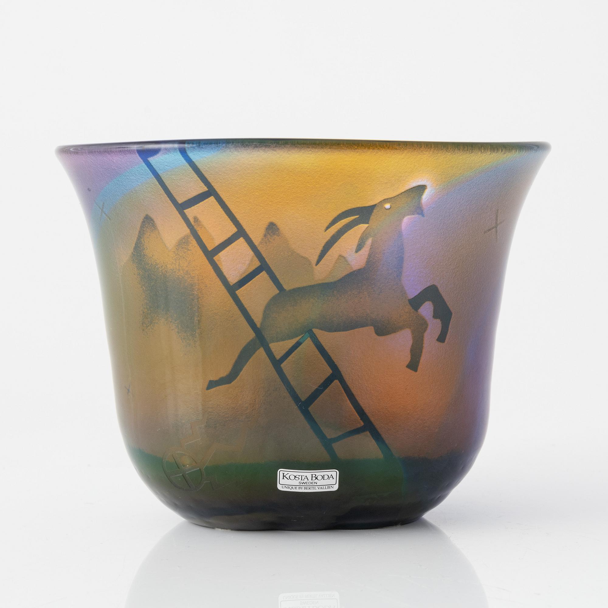 Bertil Vallien, a unique blasted glass vase, Kosta Boda, Sweden.