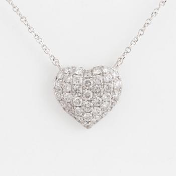 A heart shaped brilliant-cut diamond necklace.