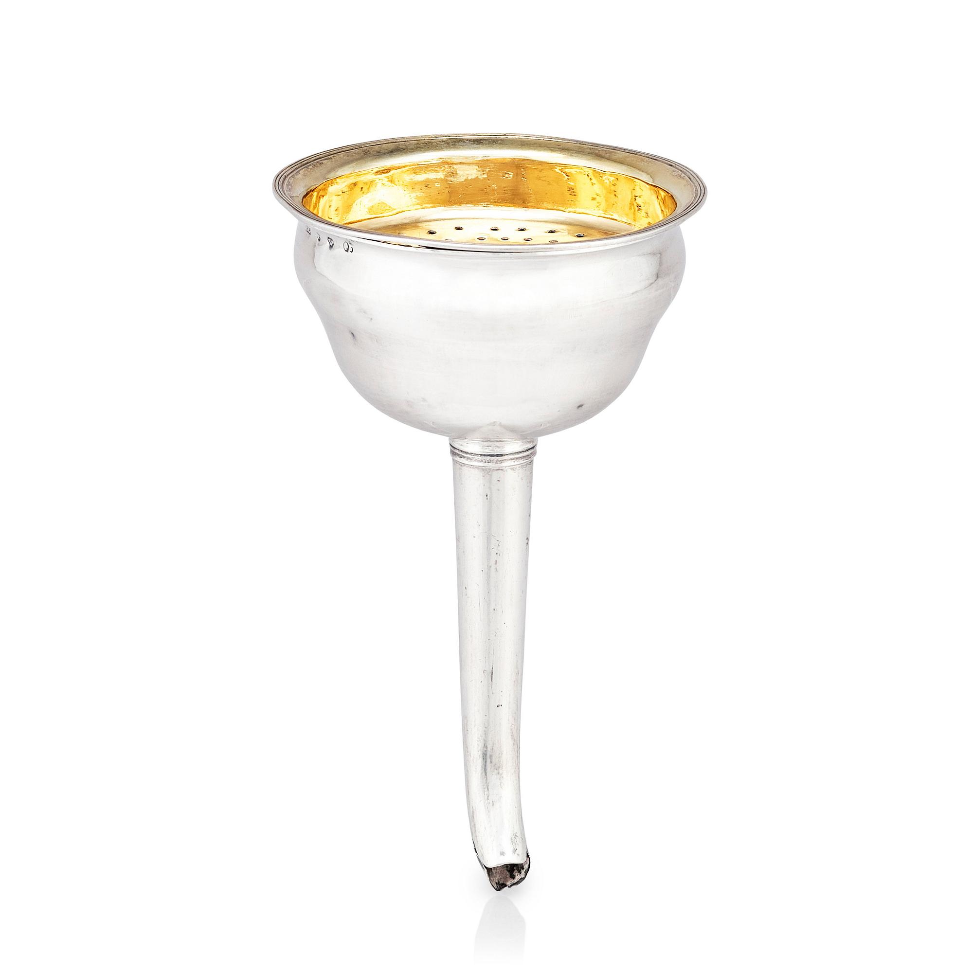 A Swedish 19th century parcel-gilt silver wine-strainer, mark of Johan Petter Grönvall, Stockholm 1822.