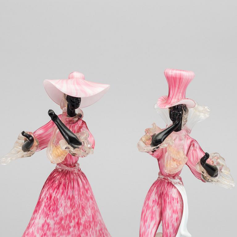 FIGURINER, glas, ett par. Murano, 1900-talets mitt.