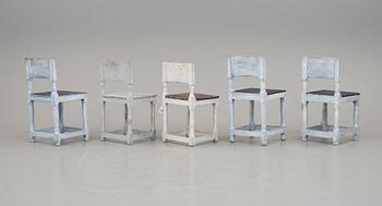 STOLAR, 5 stycken, provinsarbeten i barock, 1700-/1800-tal.