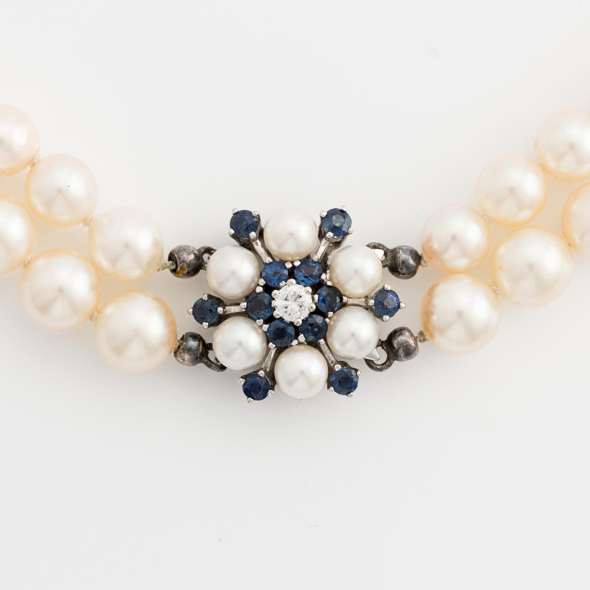 A two strand cultured pearl necklace.