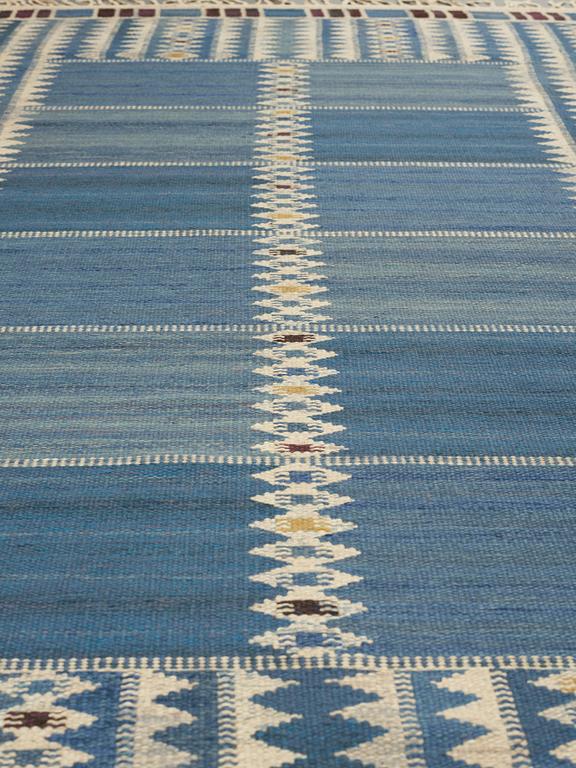 Barbro Nilsson, A CARPET, "Salerno blå", flat weave, ca 310 x 206 cm, signed AB MMF BN.