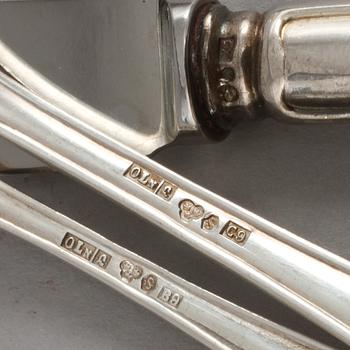 BESTICKSERVIS, silver, 51 delar, snarlika, delvis "Chippendale", Sverige, 1900-talets andra hälft, vikt 1243 g.