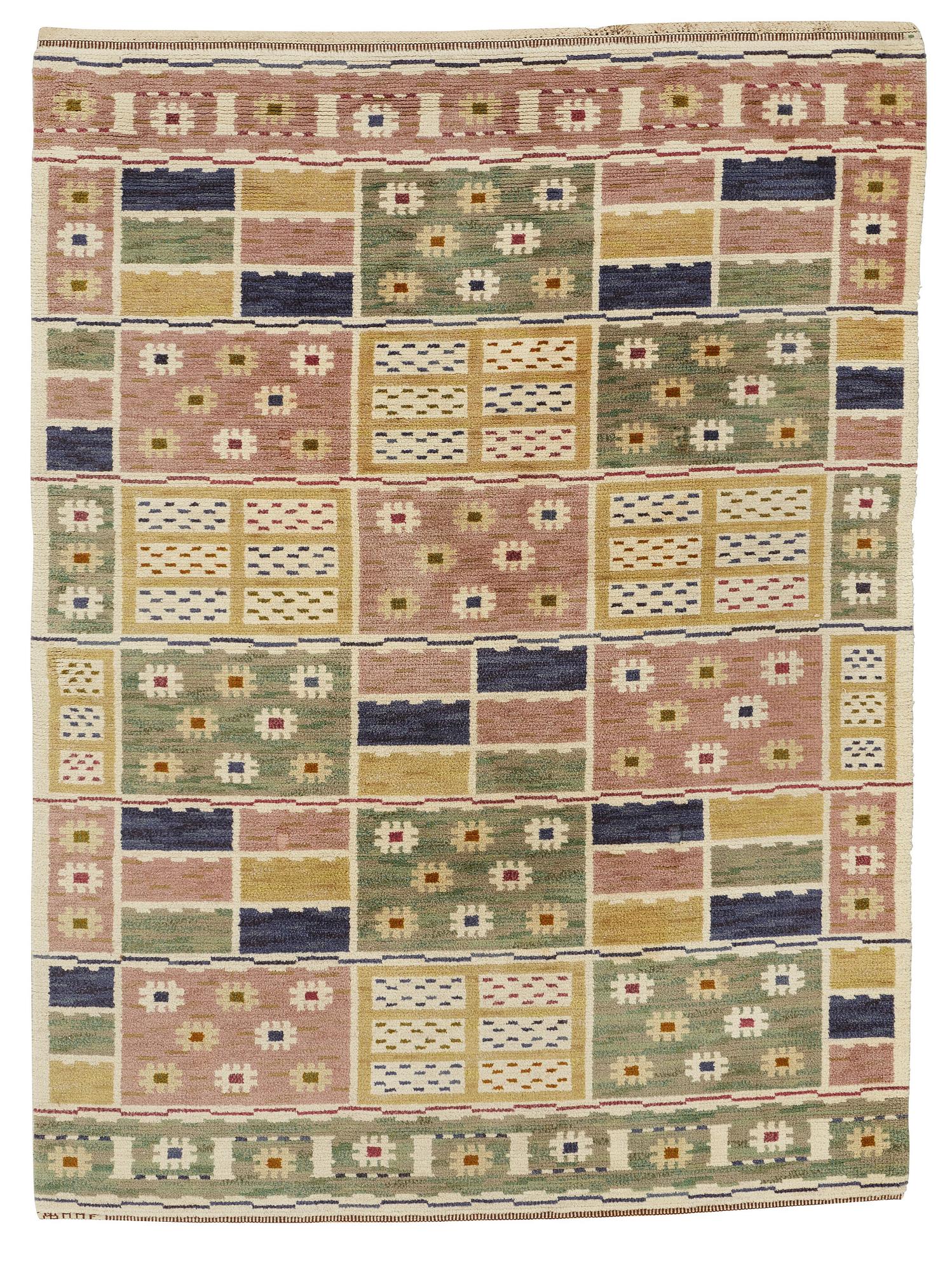 Märta Måås-Fjetterström, Matto, "Ängarna", knotted pile, ca 244-245,5 x 178,5-181,5 cm, signed AB MMF.