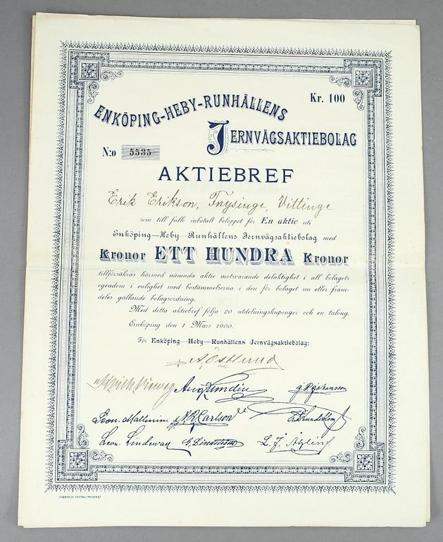 AKTIEBREV 4 st SAMT OBLIGATION, Ryssland och Sverige, 1893-1914.