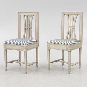 A set of four late Gustavian chairs, circa 1800 and four late Gustavian style chairs, late 20th century.