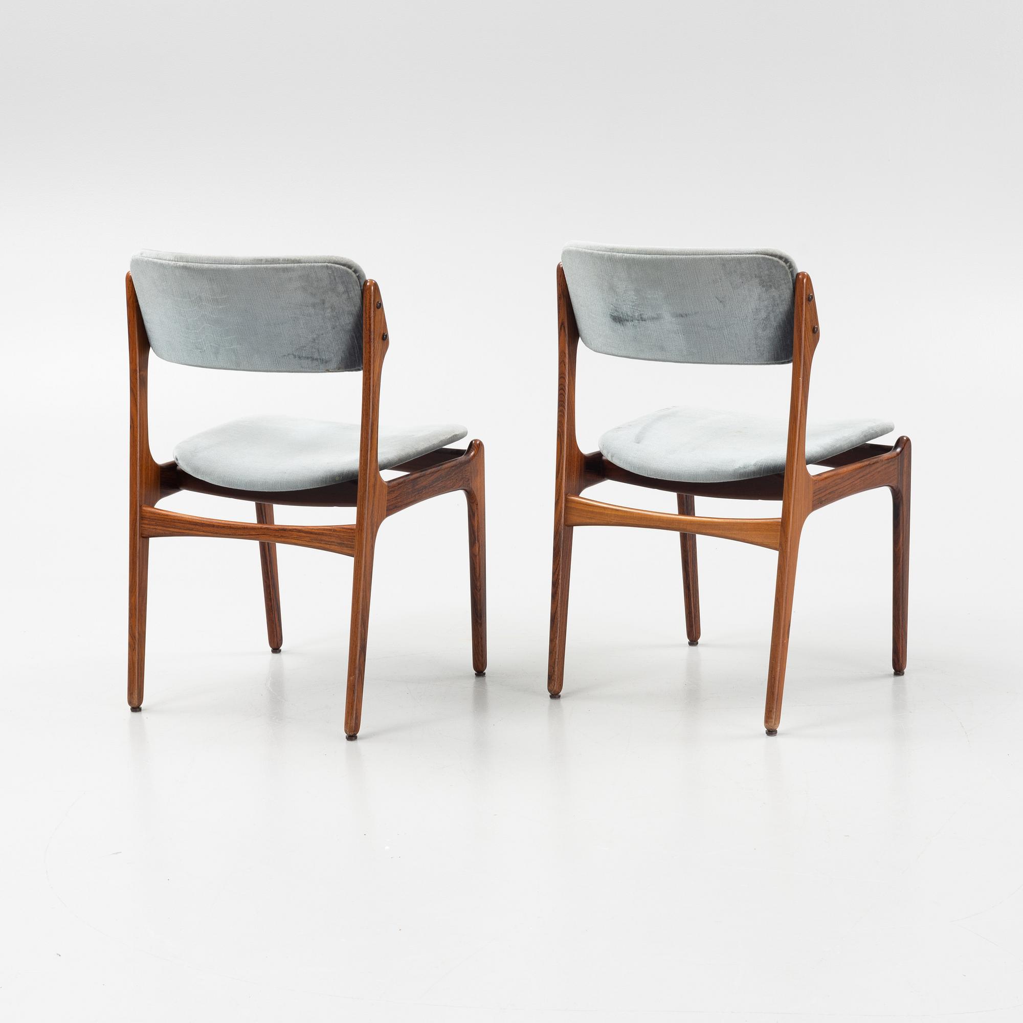 Erik Buch, a pair of model 49 rosewood chairs, Odense möbelsnickeri, Denmark, 1950's/60's.
