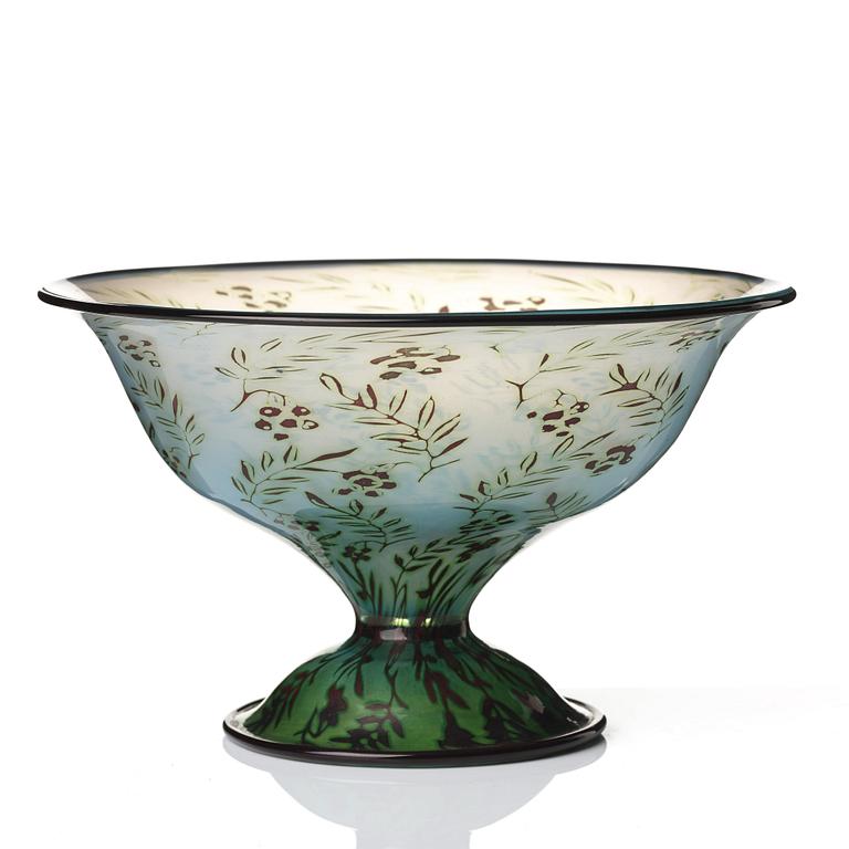 Simon Gate, & Knut Bergqvist (glasblåsare), Heinrich Wollman (gravör), skål graal, Orrefors 1919, No 833.