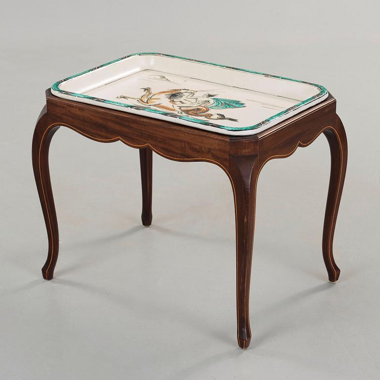 Hildur Haggård, a Swedish Grace glazed ceramic and mahogany tea table, 1920's-30's.